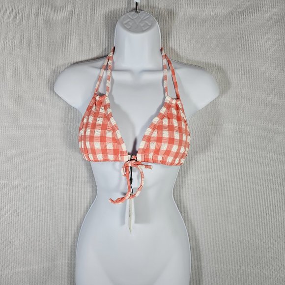 Montce Swim Shrimp Gingham Euro Bow Bikini Top Pink Size LARGE, Fit Medium - NWT - Picture 2 of 8
